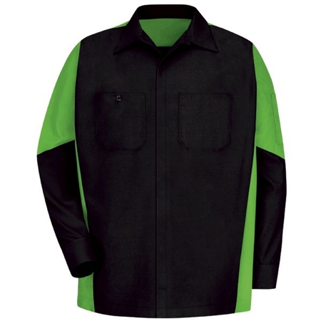 WORKWEAR OUTFITTERS Men's Long Sleeve Two-Tone Crew Shirt Black/ Lime, Medium SY10BL-RG-M